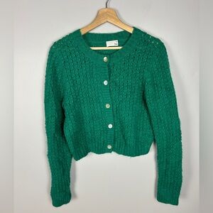 Wilfred Green Openwork Cropped Button-Front Cardigan